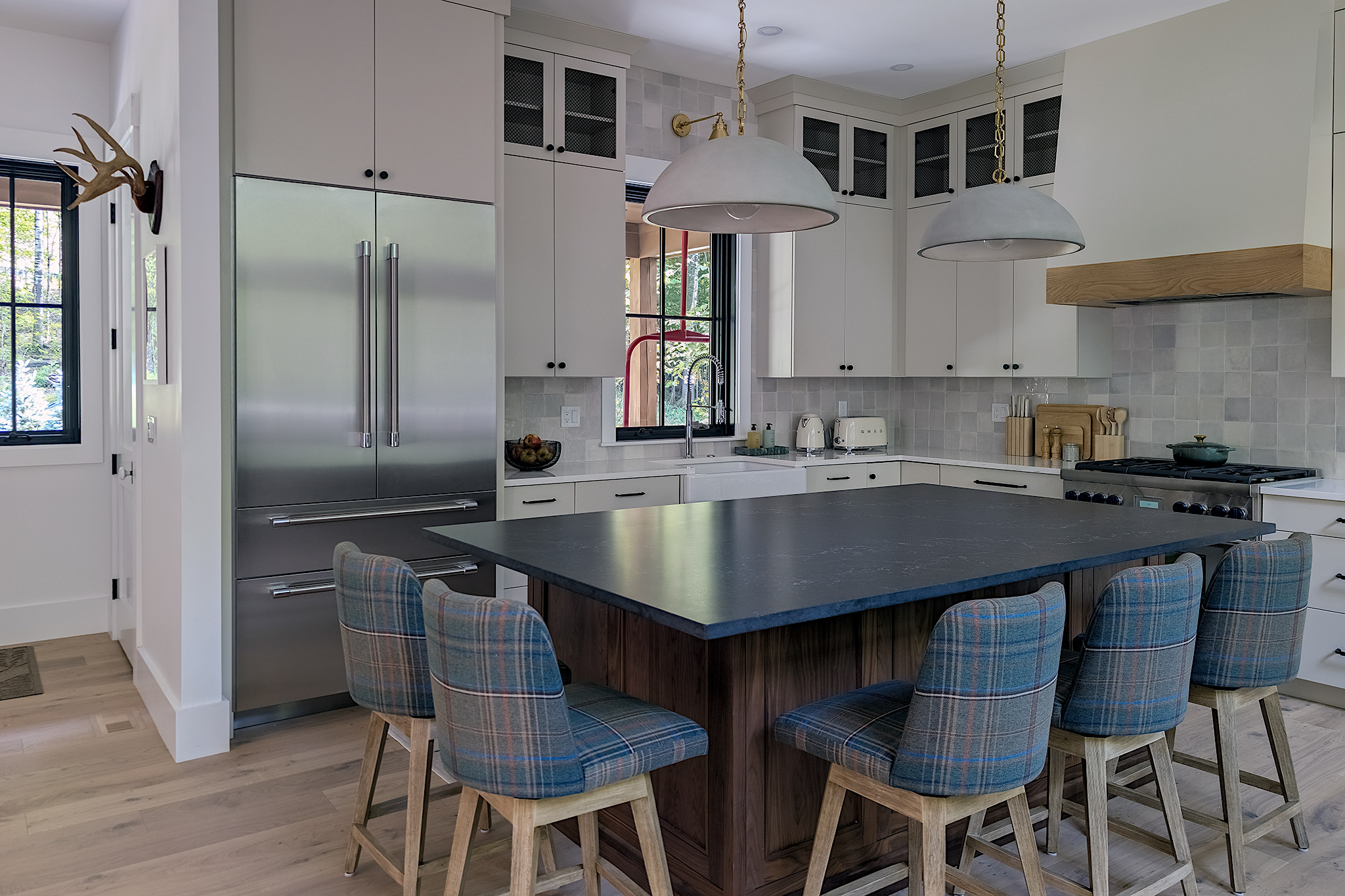 Kitchen area in the modern mountain lodge.