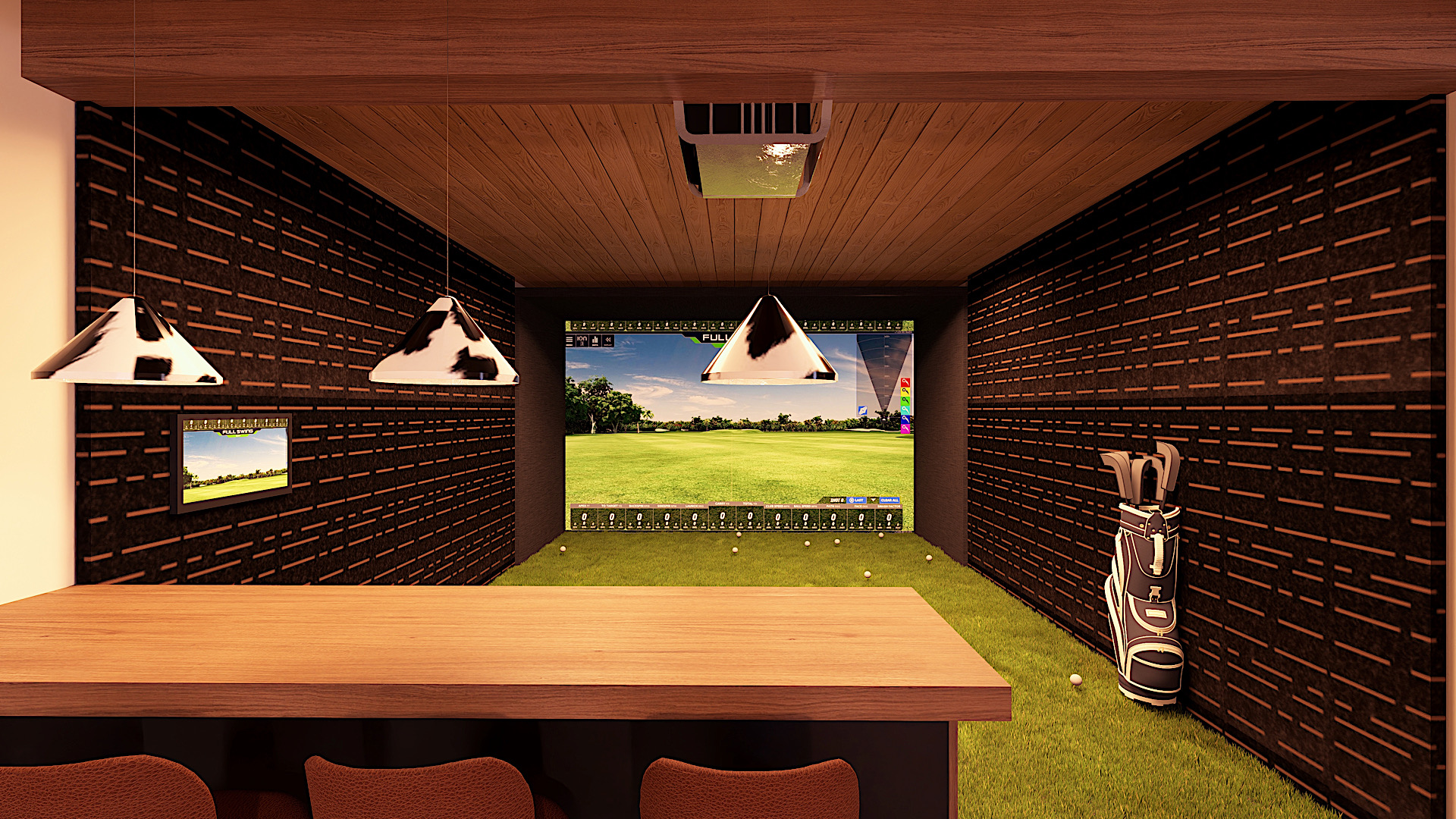 Golf simulator in the members-only clubhouse