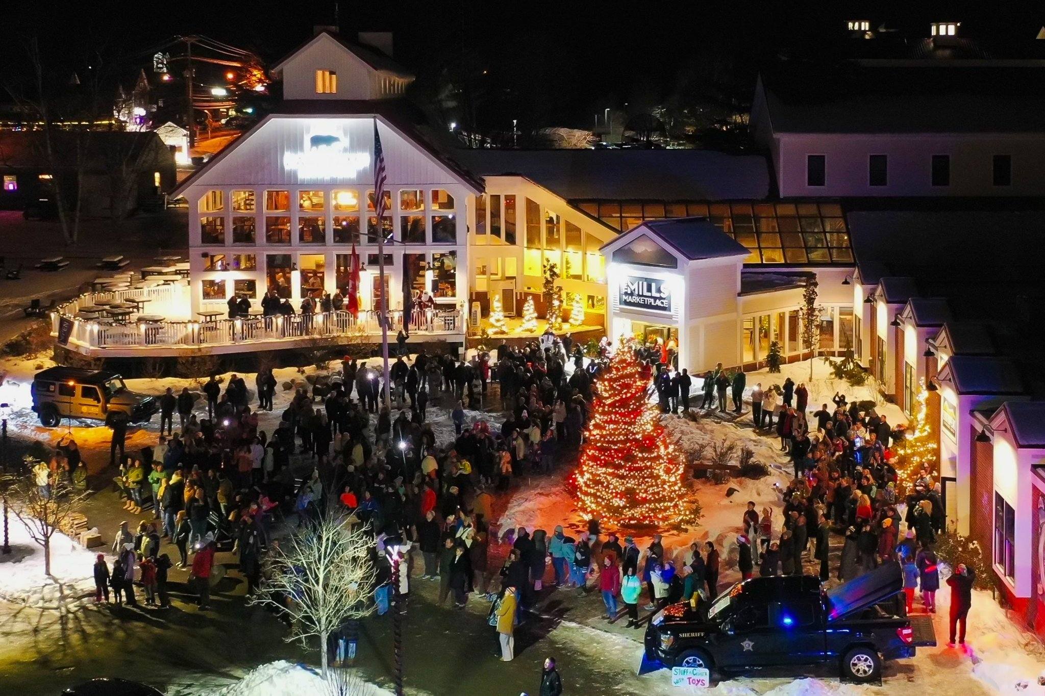 Crowds gathered at night for the Lincoln Lights tree lighting at South Peak